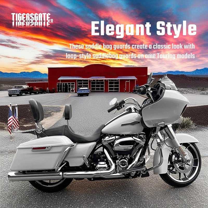 TIGERSGATE Chrome Rear Saddlebag Guards complete Kit for 2014-Later Harley Touring Street Road Glide Electra Glide Road King - Image 3